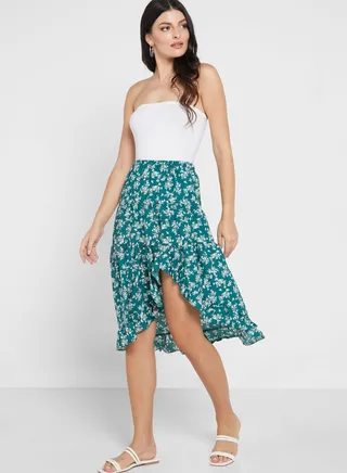 Ruffled End Printed Skirt