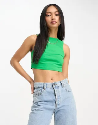 ASOS DESIGN high neck super crop tank top in bright green