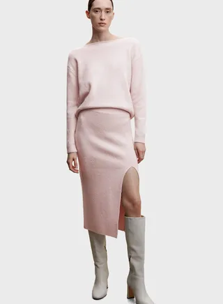 Side Slit Ribbed Skirt 