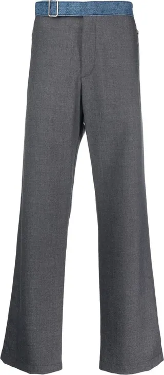 Contrast-Waistband Straight-Leg Trousers