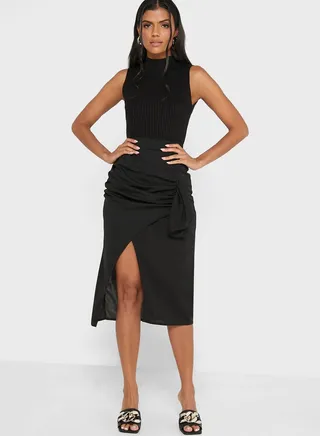 Ruched Detail Slit Skirt 
