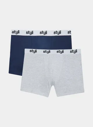 Pack of 2 -  Cotton Stretch  Branded Elastic Solid Trunks