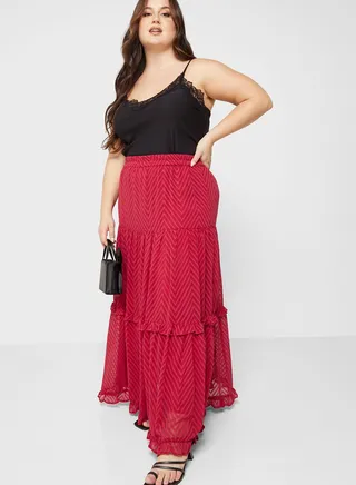 Textured Tiered Detail Skirt