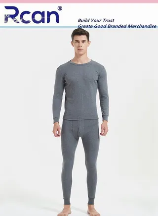 2 Piece Men's Round Neck Thermal Underwear Set Winter Pajamas Lightweight Slim Fitting Long Sleeved T-Shirt and Long Pants Lining Basic Layer Bottoming Shirt Plus Size 