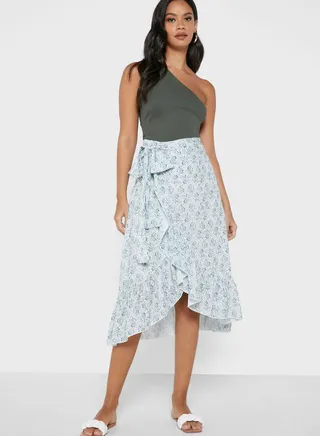 Ditsy Print Wrap Skirt 