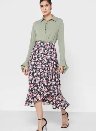 Ruffled End Printed Skirt 