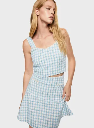 Checked High Waist Skirt 