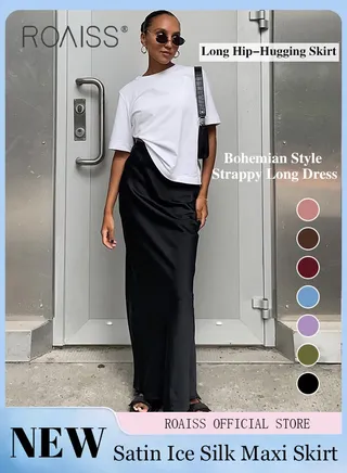Stylish Women Silk Satin Midi Skirt Solid Color Design Flattering for All Leg Types Comfortable and Elegant Ladies Long Length Skirt 