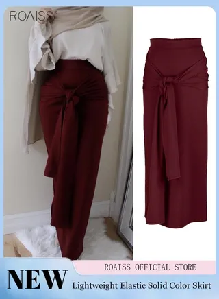 Women's Fashion Lace Up Tight Wrap Hip Skirt Solid Color Elastic Versatile Skirt Comfortable Casual High Waist Skirt 