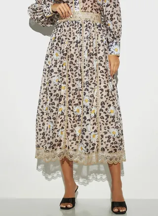 Lace Detailed  Printed Skirt 