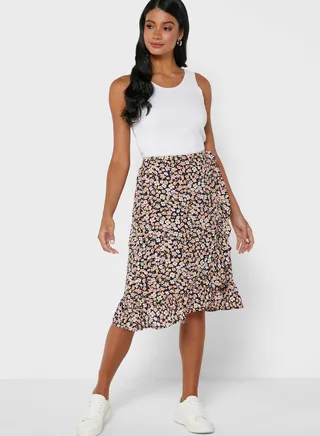 Printed Mid Wrap Skirt 