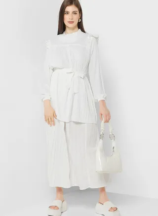 Belted Waist Detail Pleated Skirt 