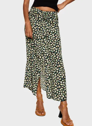 Front Slit Floral Printed Skirt 