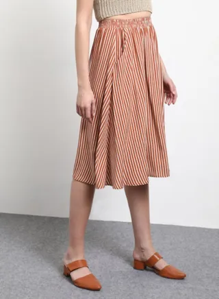 Stripes Knee Length Skirt Brown/White 