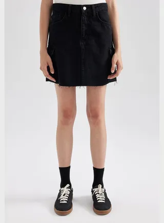 Cargo Fit High Waist Denim Skirt 