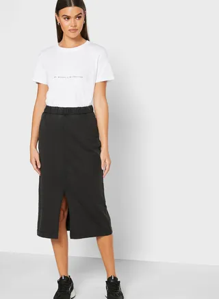 Front Slit Denim Skirt 