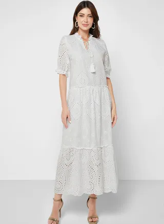 Eyelet Embroidery Detail Tiered Dress