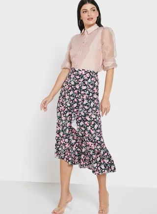 Ruffled End Printed Skirt