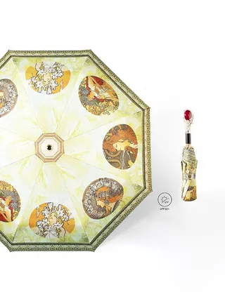 Light Luxury Palace Retro Three Fold Hand Open Parasol Shaped Handle Gemstone 