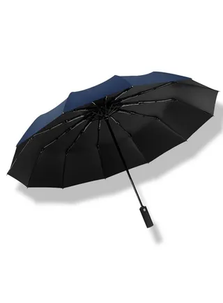 Strong Portable Folding Umbrella 12 Ribs Large Windproof Rainproof Anti-UV Automatic Travel Umbrella Dark Blue 