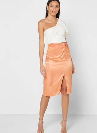 Twisted Front Waist Midi Skirt 