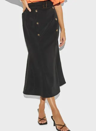 High Waist Belted Skirt 