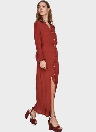 High Waist Button Through Skirt 