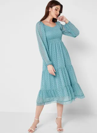 Shirred Detail Textured Dress