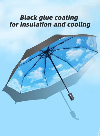 Portable Sky Pattern UV Protection Umbrella Automatic Sun&Rain Proof Folding Travel Umbrella Black/Blue 