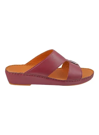 Stitch Detail Buckle Embellished Sandals Bordo 