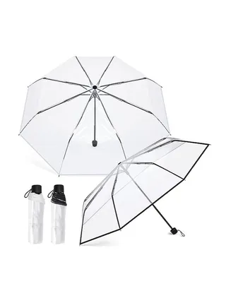 Clear Umbrella Transparent Portable Umbrella Compact Foldable Umbrella Manual Open Close Folding Umbrellas for Wedding Travel Dating 2 Pcs 