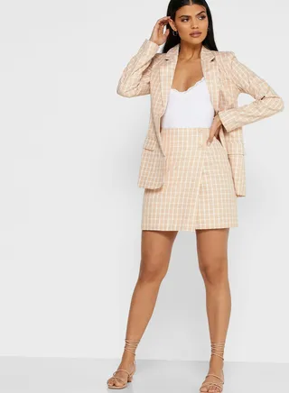 Button Detail Checked Skirt 