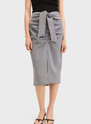 Checked Front Split Tie Detail Skirt 