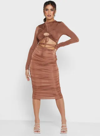 Ruched Detail Midi Skirt 