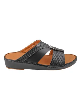 Textured Metal Detail Arabic Sandals Black 
