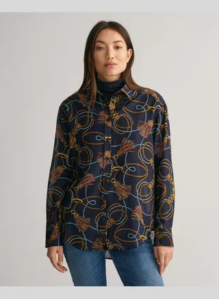 Relaxed Fit Rope Print Cotton Silk Shirt