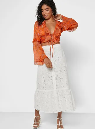 Button Detail Midi Skirt 