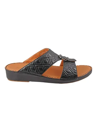 Textured Buckle Detail Arabic Sandals Black 