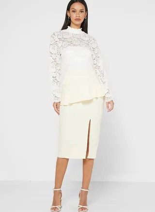 Peplum Slit Skirt 