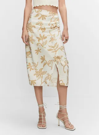 Printed Wrap Midi Skirt 