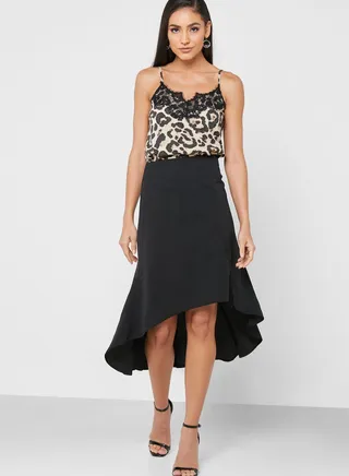 Asymmetric Slit Detail Skirt 