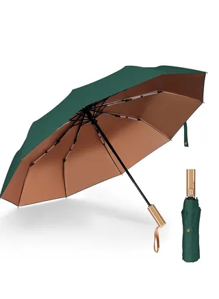 Windproof Travel Umbrella, Wind Resistant, Small Compact, Light, Automatic, Strong Steel Shaft, Mini, Folding and Portable, Backpack, Car, Purse Umbrellas for Men and Women, Green 
