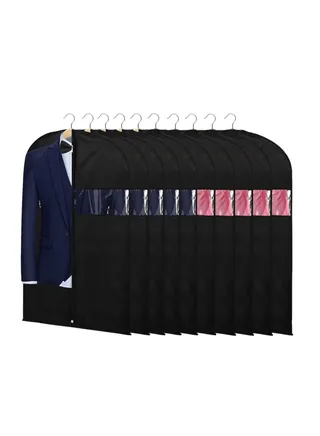 Garment Bags for Hanging Clothes 40" (Set of 10) Dress Bags with Zipper and Eye-Hole for Folding for Suit Coats Dresses, Black 
