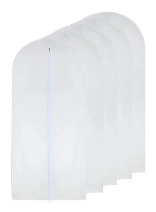 5-Piece Full Zipper Closet Storage And Travel Hanging Garment Bag Set White 
