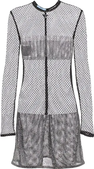 Rhinestone-Embellished Mesh Minidress
