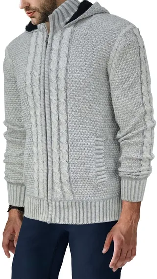 Hooded Full-Zip High Neck Sweater Jacket