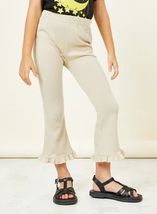 Ruffle Hem Rib Knit Pants 