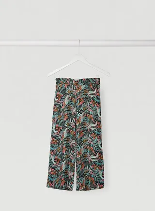 Floral Print Wide Leg Pants Black 