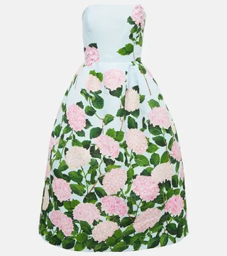 Floral strapless faille midi dress