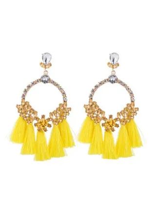 Stone Studded Alloy Tassel Earrings 